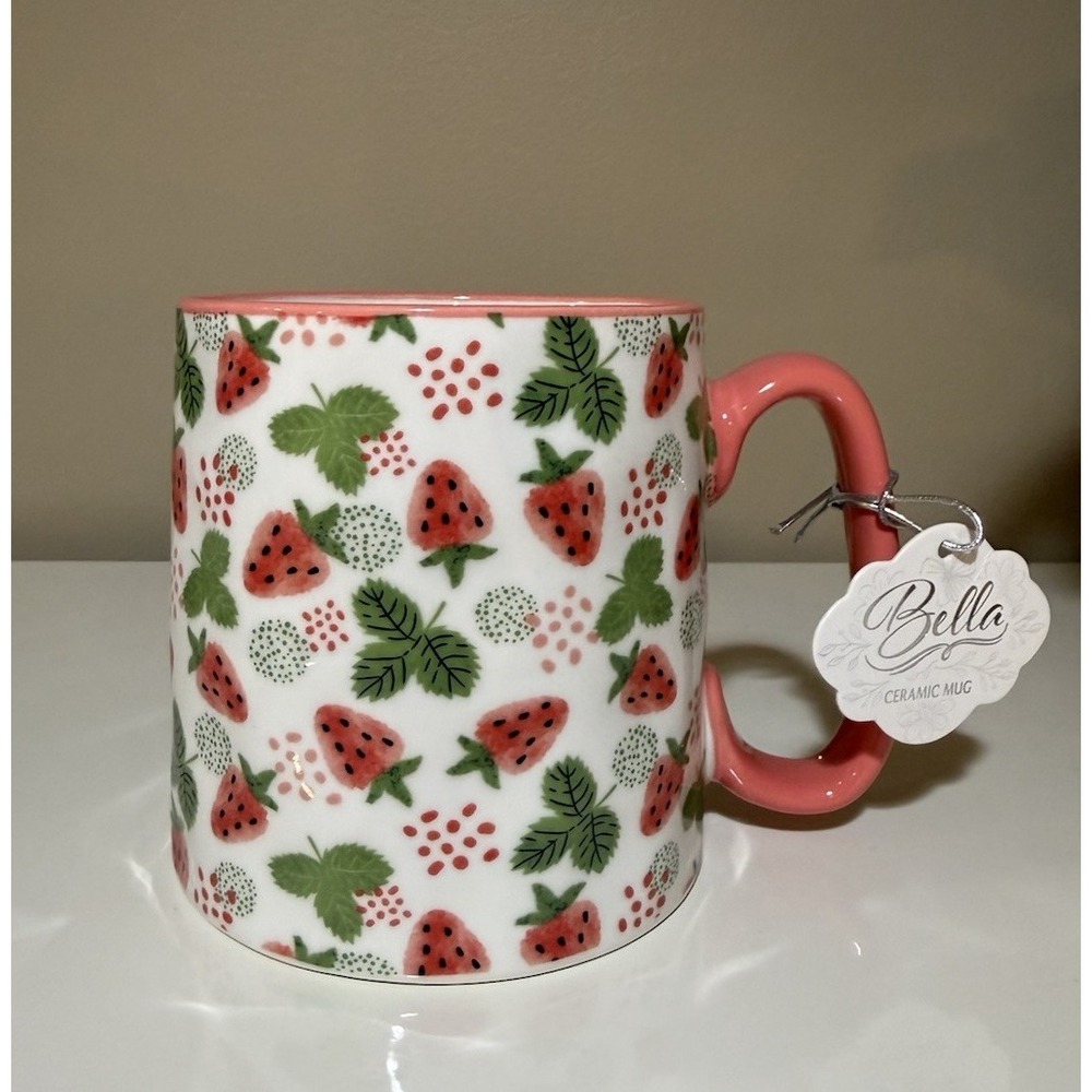 10 Strawberry Street Bella Strawberry Flower Coffee Mug 16oz Ceramic Cup New